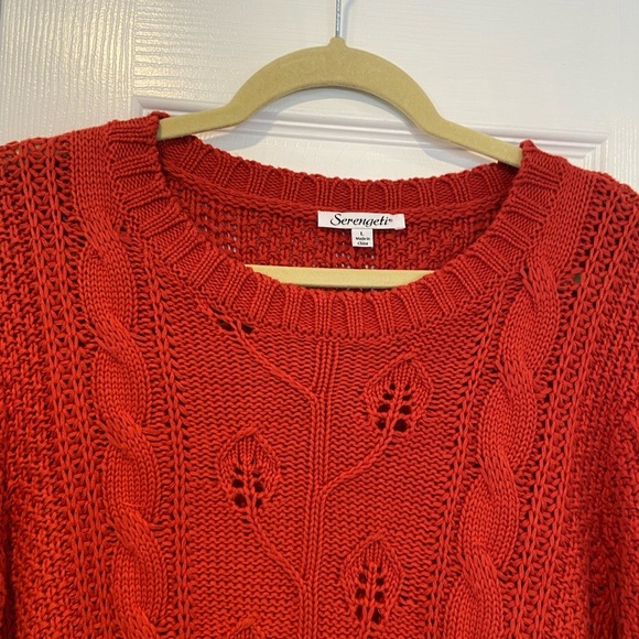 NWOT Serengeti Size L Rust Cotton Cable Knit Long Sleeve Crew Neck Sweater Ivy - Picture 4 of 11